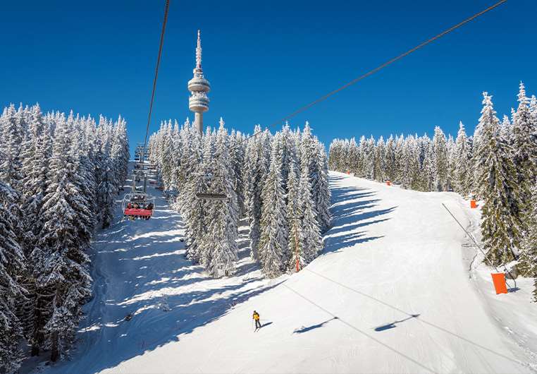 The Ski Season Begins In Pamporovo, The Slopes Are Covered With Snow